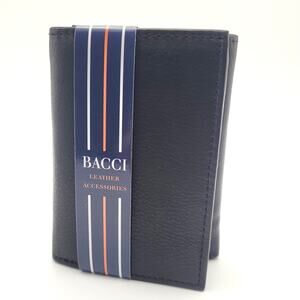 Bacci Black Leather Trifold Wallet Card Holder Billfold Minimalist Mens New Gift